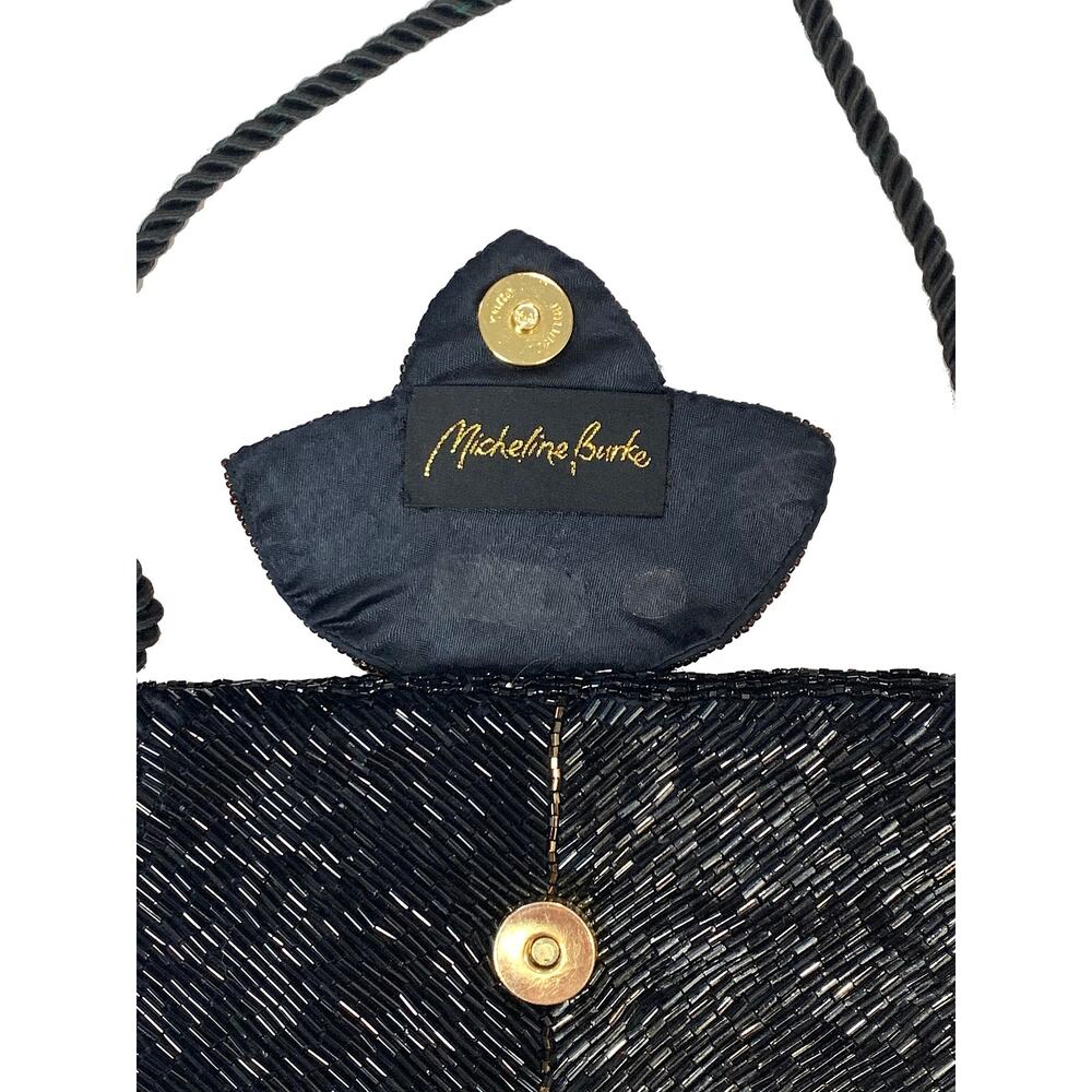 80s Art Deco Style Micheline Burke Black & Copper Beaded Shoulder Bag - Picture 4 of 11